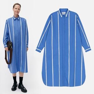 Marimekko Runoelma Puhveli Stripe Cotton Poplin Shirtdress in Blue Size 34 / XS
